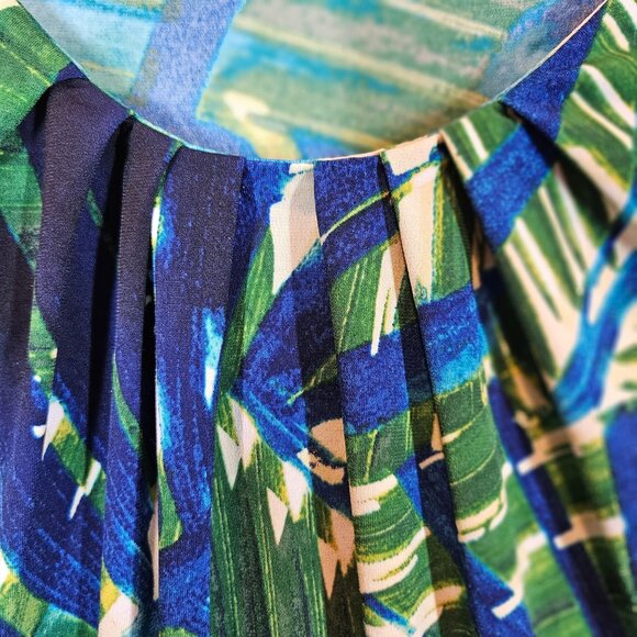Worthington Blouse Womens 2X Bold Colorful Tropical Leaf Pleats Top casual flowy - Picture 3 of 11